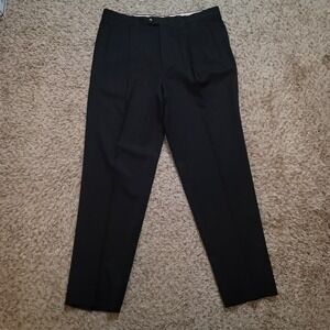 Zanella Duncan Dress Pants Men 36 Black Pleated 100% Virgin Wool Made in Italy